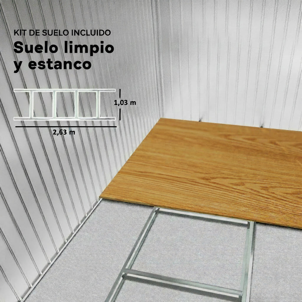 Caseta de jardín marrón de chapa con base de refuerzo incluida  4,9m2