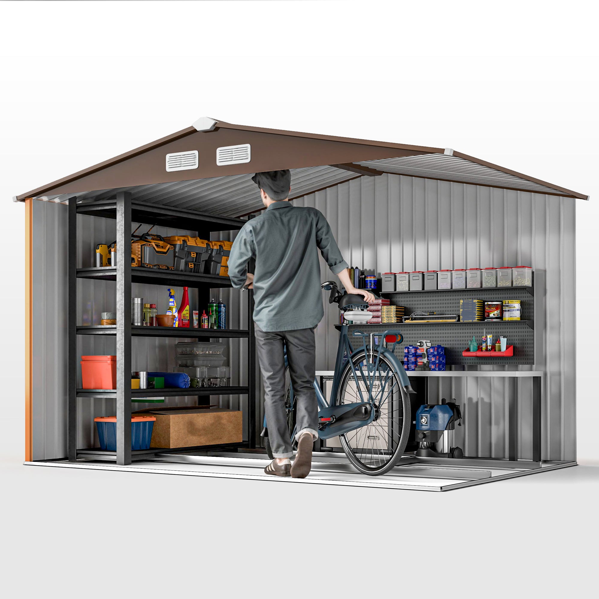 Abri de Jardin 4,9 m² cabane de jardin armoire de jardin Porte coulissante ventilations tôle Acier Jaune