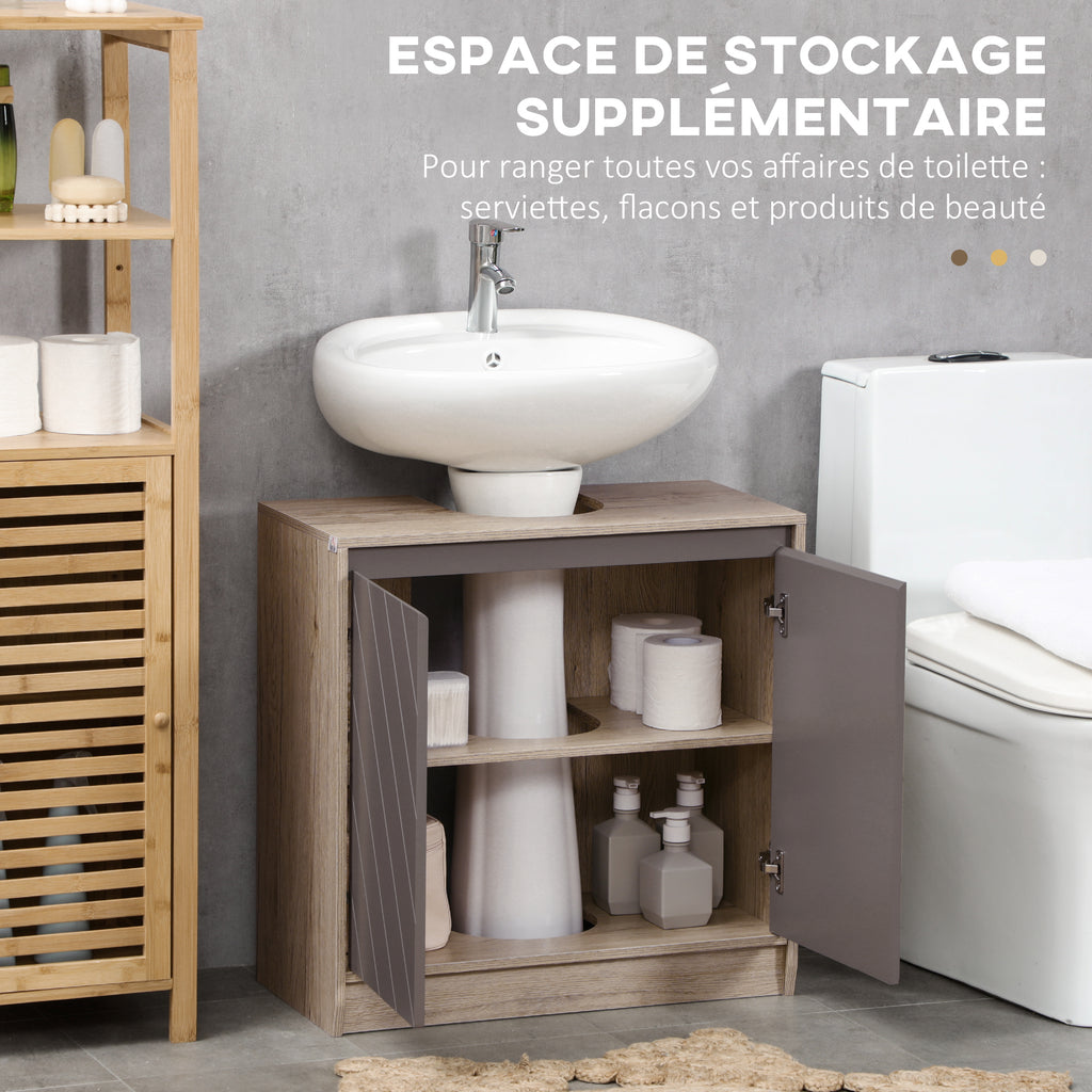 Ensemble de Meuble sous lavabo, armoire avec miroir et meuble colonne pour salle de bain en bois chêne Clair Gris