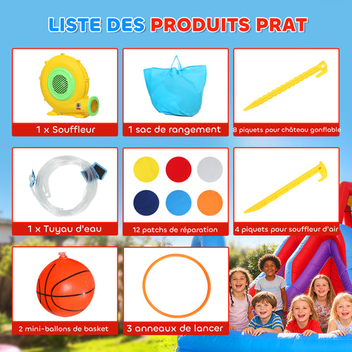 Château gonflable avec souffleur 8 en 1, parc aquatique, toboggan, trampoline, piscine à balles, multicolore