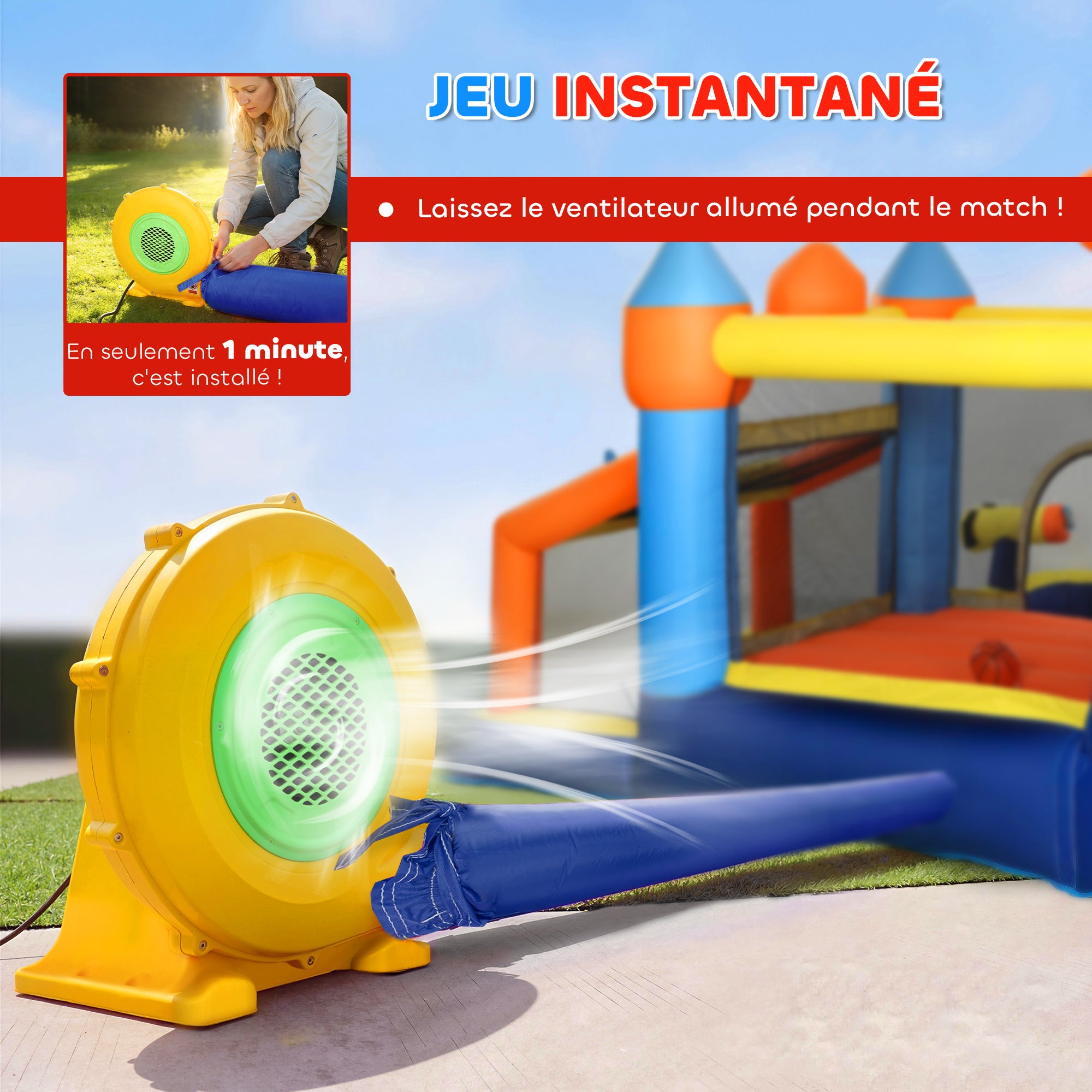 Château gonflable avec souffleur 8 en 1, parc aquatique, toboggan, trampoline, piscine à balles, multicolore