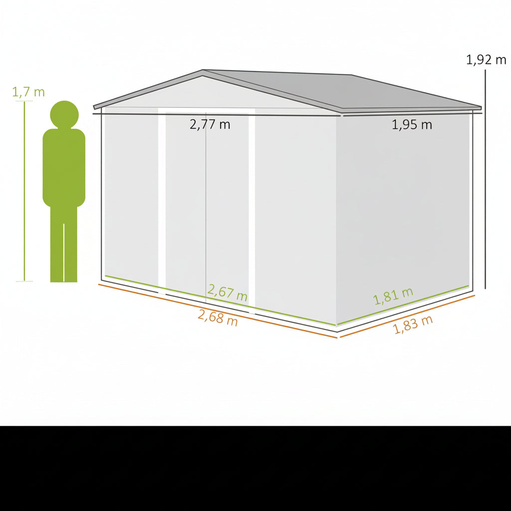 Caseta de jardín marrón de chapa con base de refuerzo incluida  4,9m2