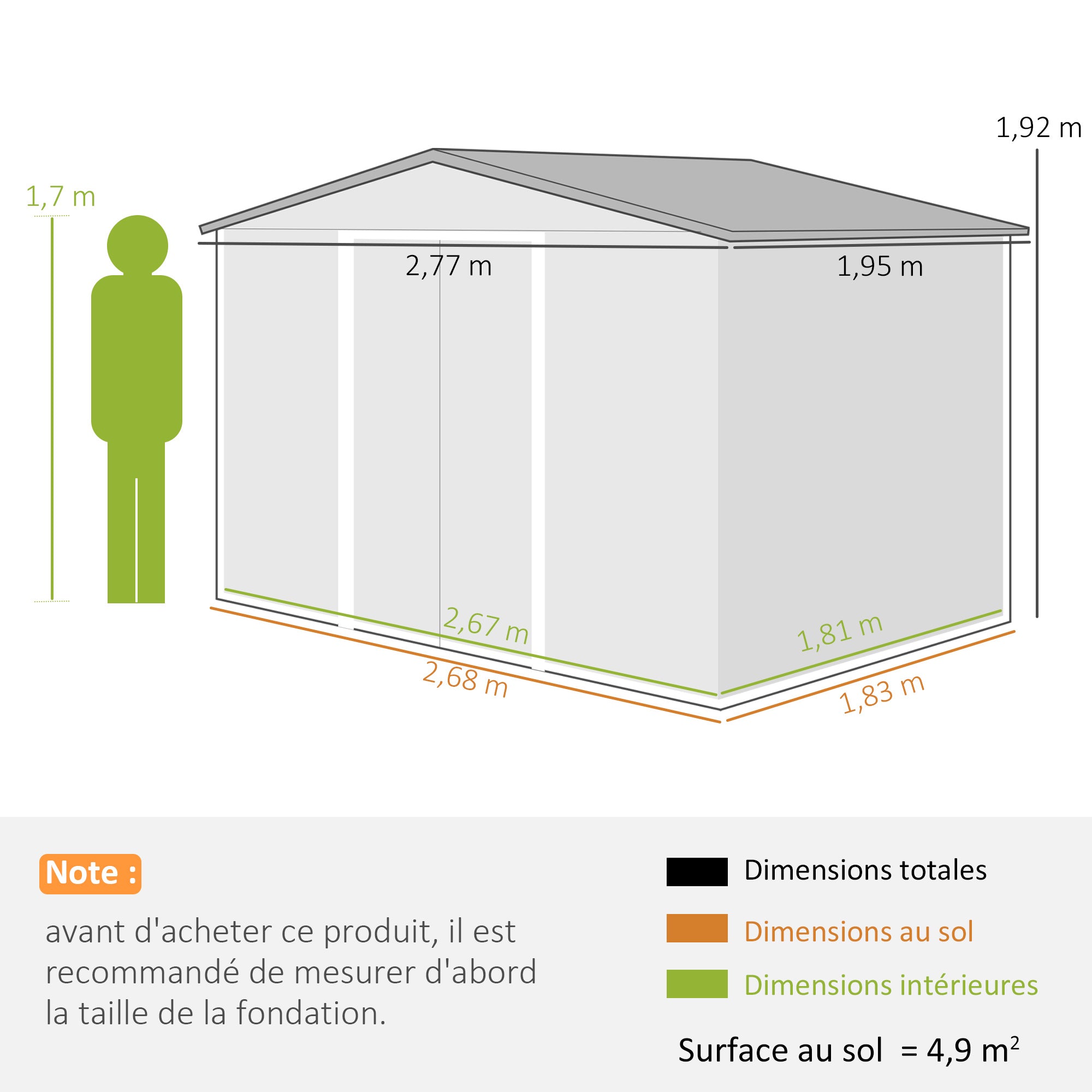 Abri de Jardin 4,9 m² cabane de jardin armoire de jardin Porte coulissante ventilations tôle Acier Jaune