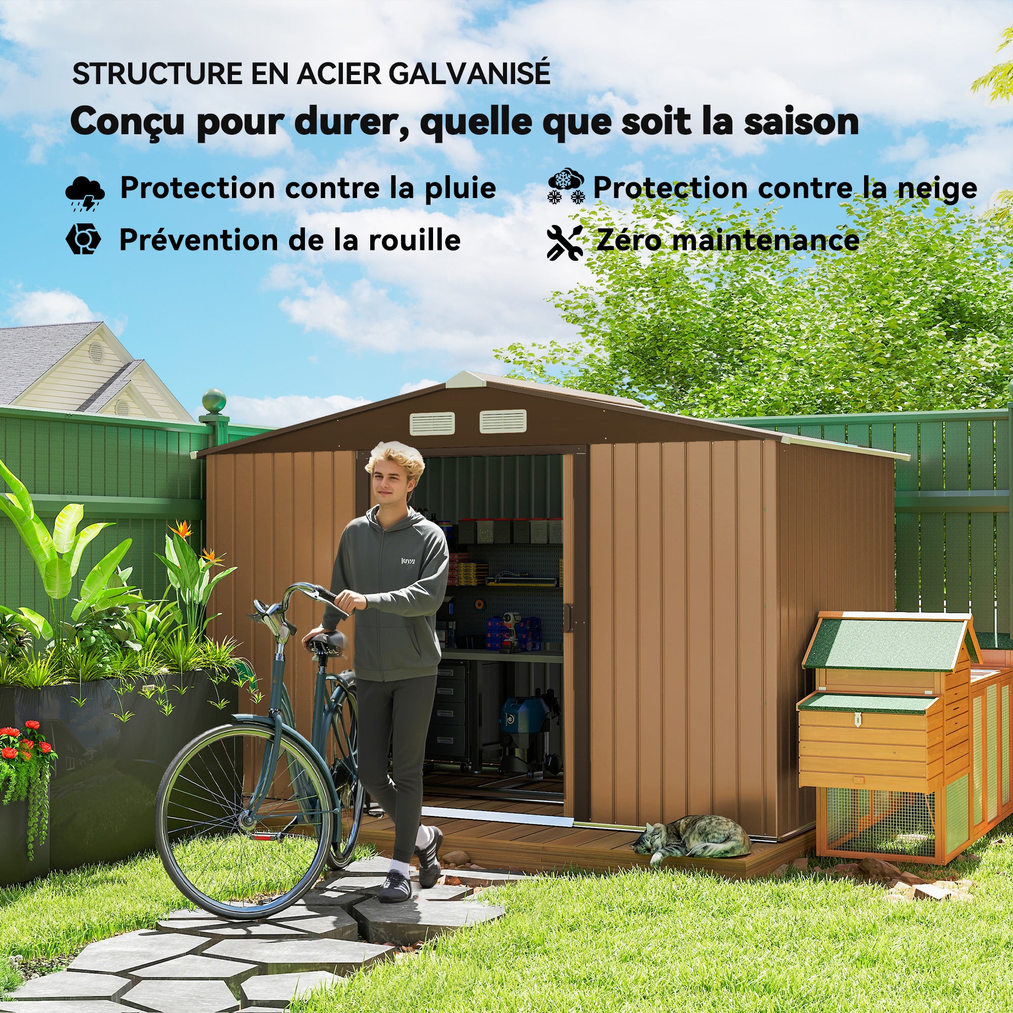 Abri de Jardin 4,9 m² cabane de jardin armoire de jardin Porte coulissante ventilations tôle Acier Jaune