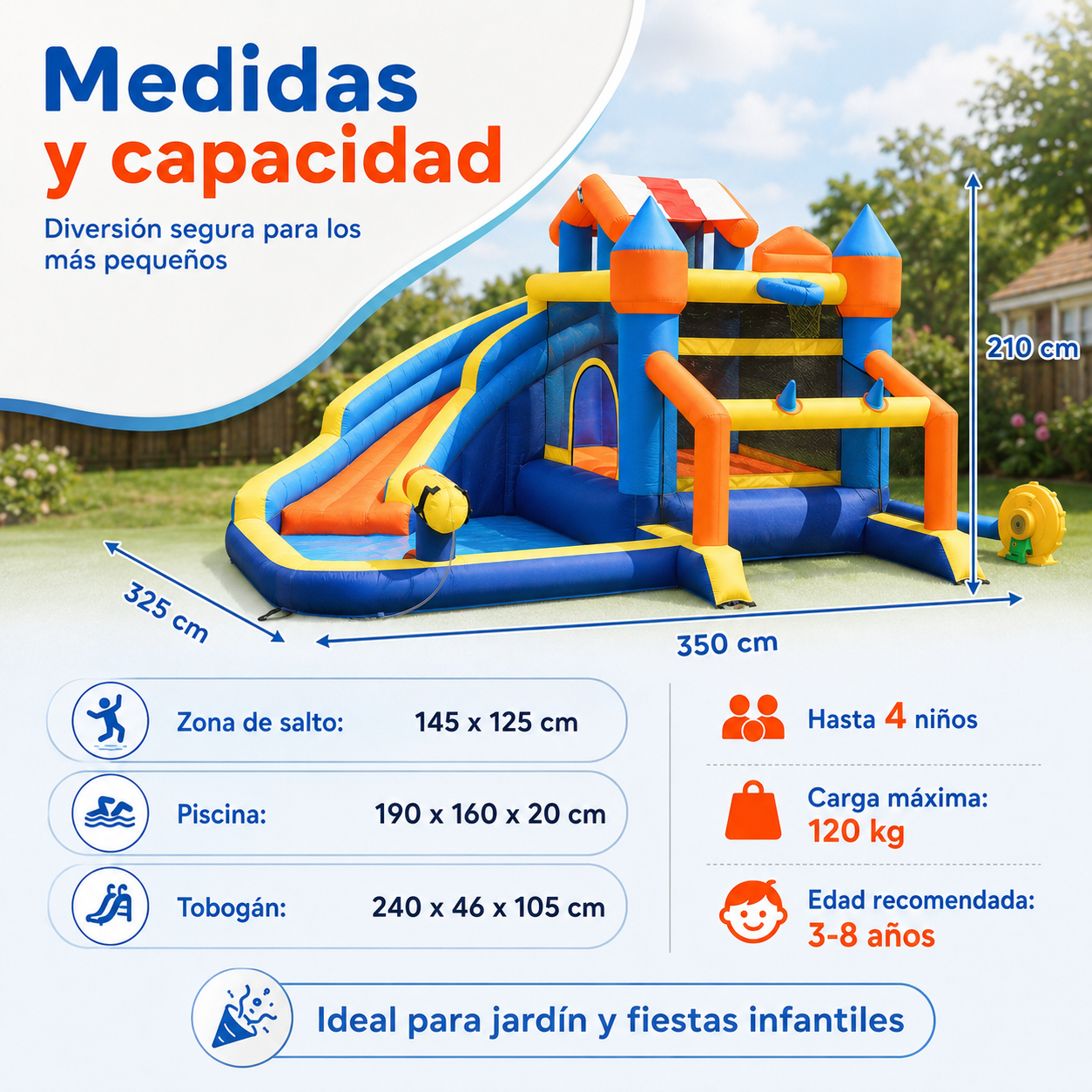 Castillo hinchable acuático AIYAPLAY 8 en 1 con soplador 550 W y piscina
