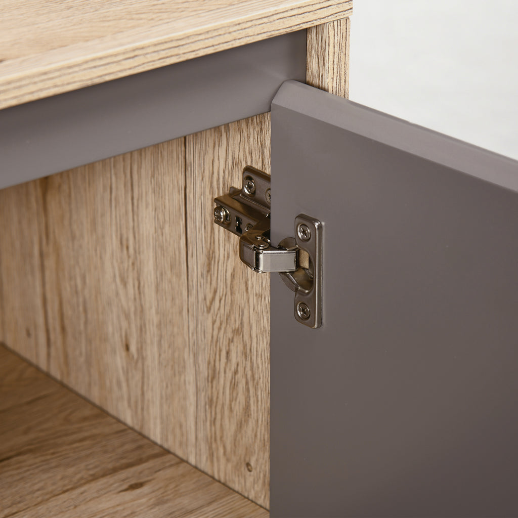 Ensemble de Meuble sous lavabo, armoire avec miroir et meuble colonne pour salle de bain en bois chêne Clair Gris