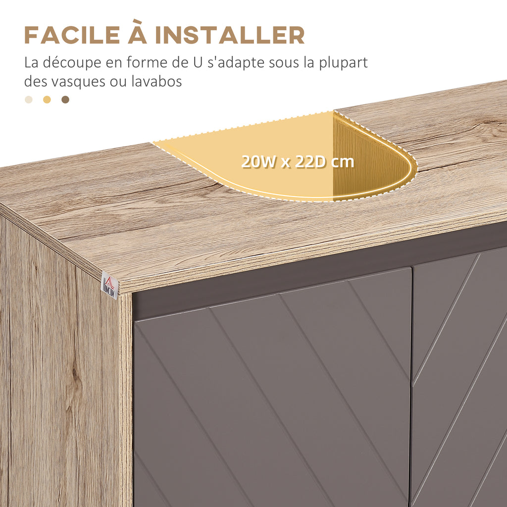 Ensemble de Meuble sous lavabo, armoire avec miroir et meuble colonne pour salle de bain en bois chêne Clair Gris