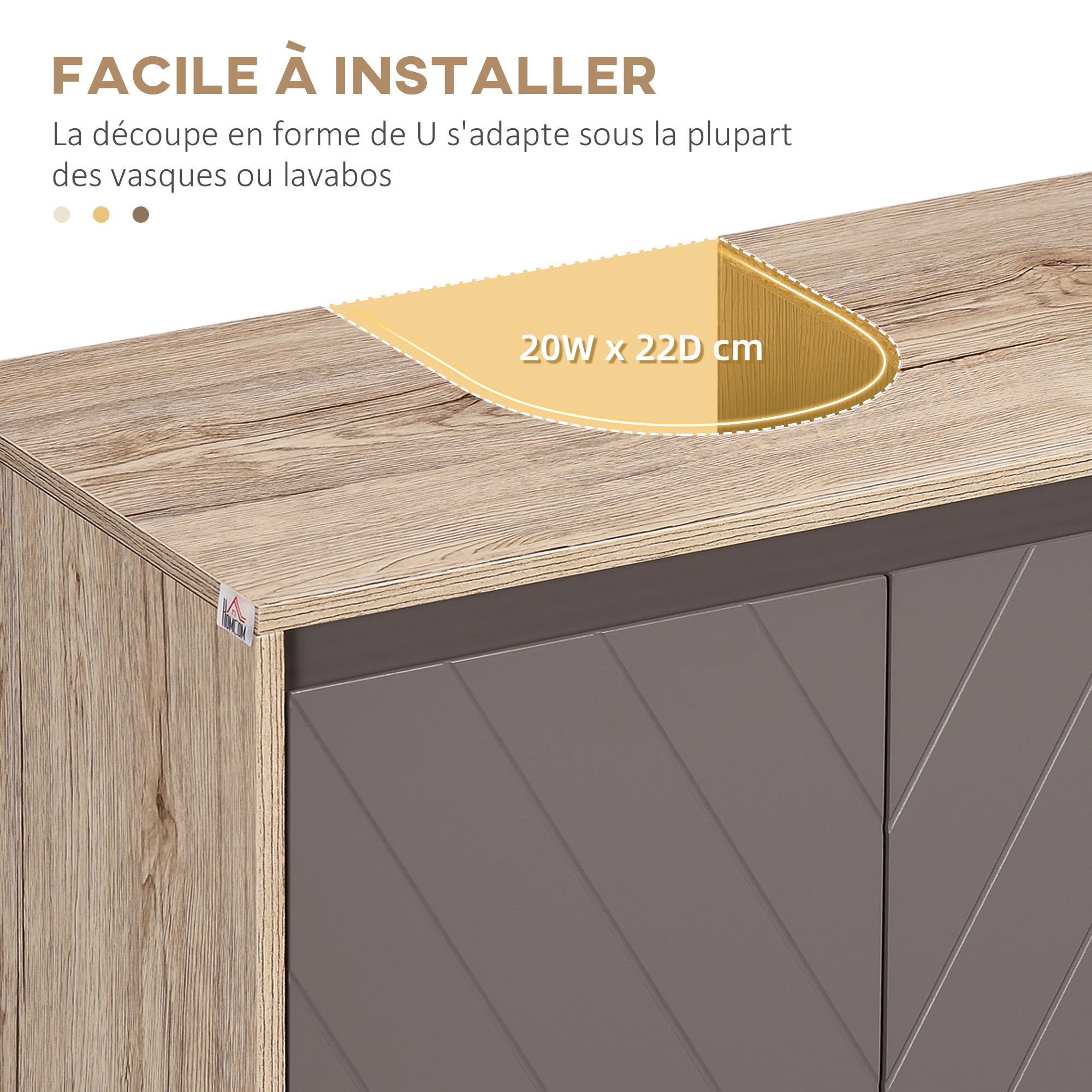 Ensemble de Meuble sous lavabo, armoire avec miroir et meuble colonne pour salle de bain en bois chêne Clair Gris