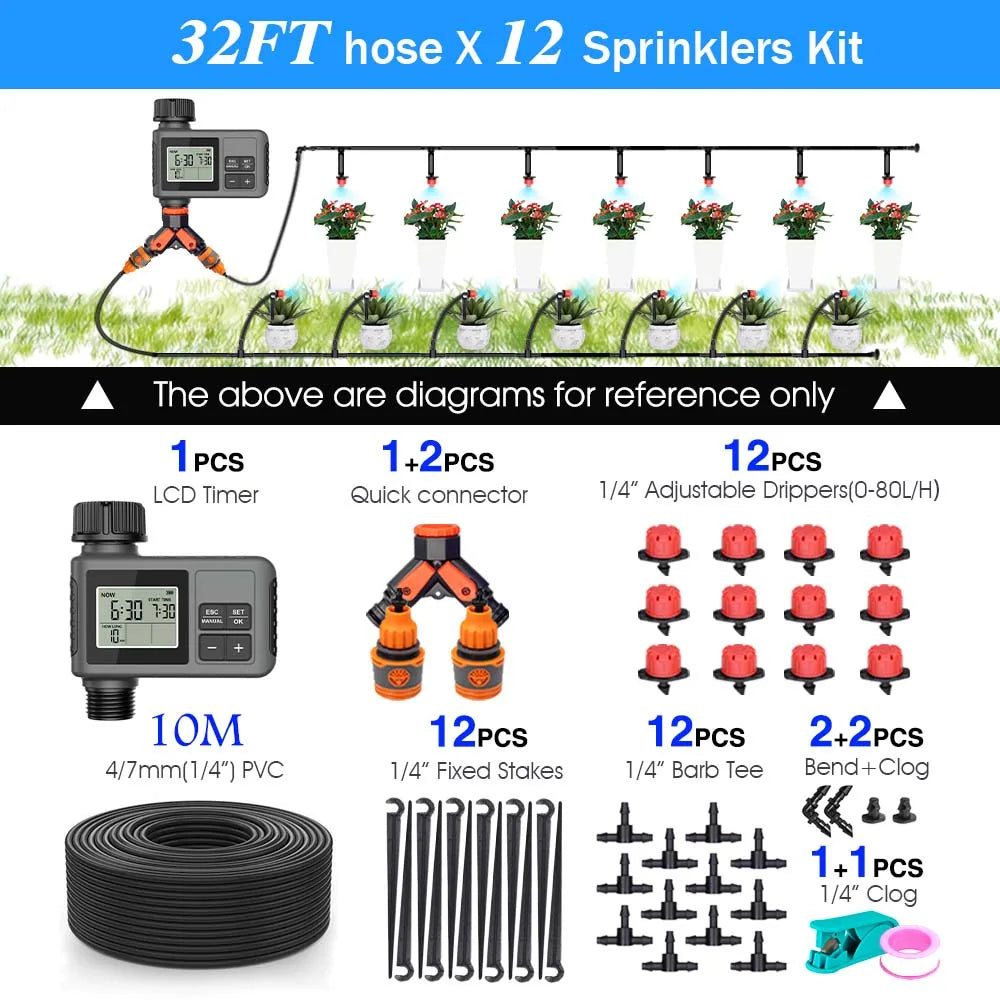 Temporizador de Riego para Jardín LCD 30-5m con Boquilla Giratoria Regulable 0-80 L/H – Sistema de Riego Automático Inteligente