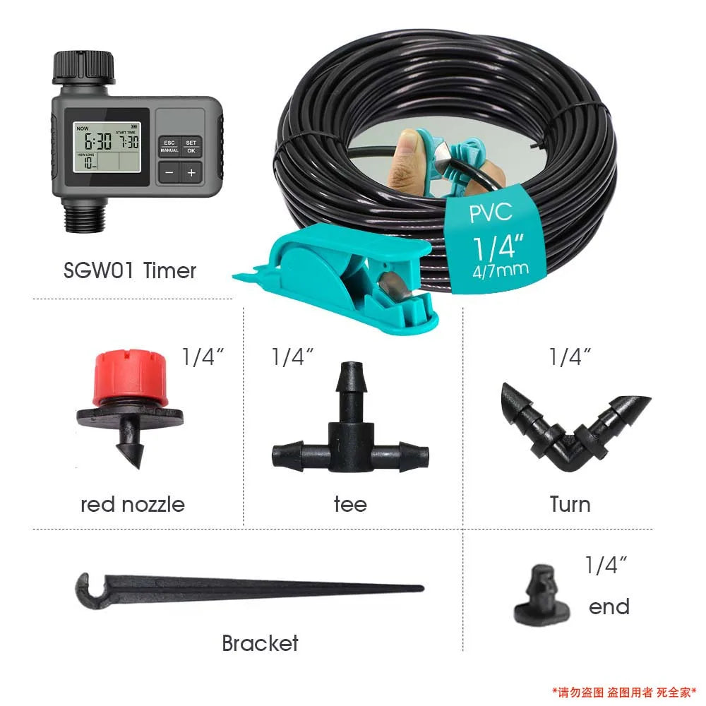 Temporizador de Riego para Jardín LCD 30-5m con Boquilla Giratoria Regulable 0-80 L/H – Sistema de Riego Automático Inteligente