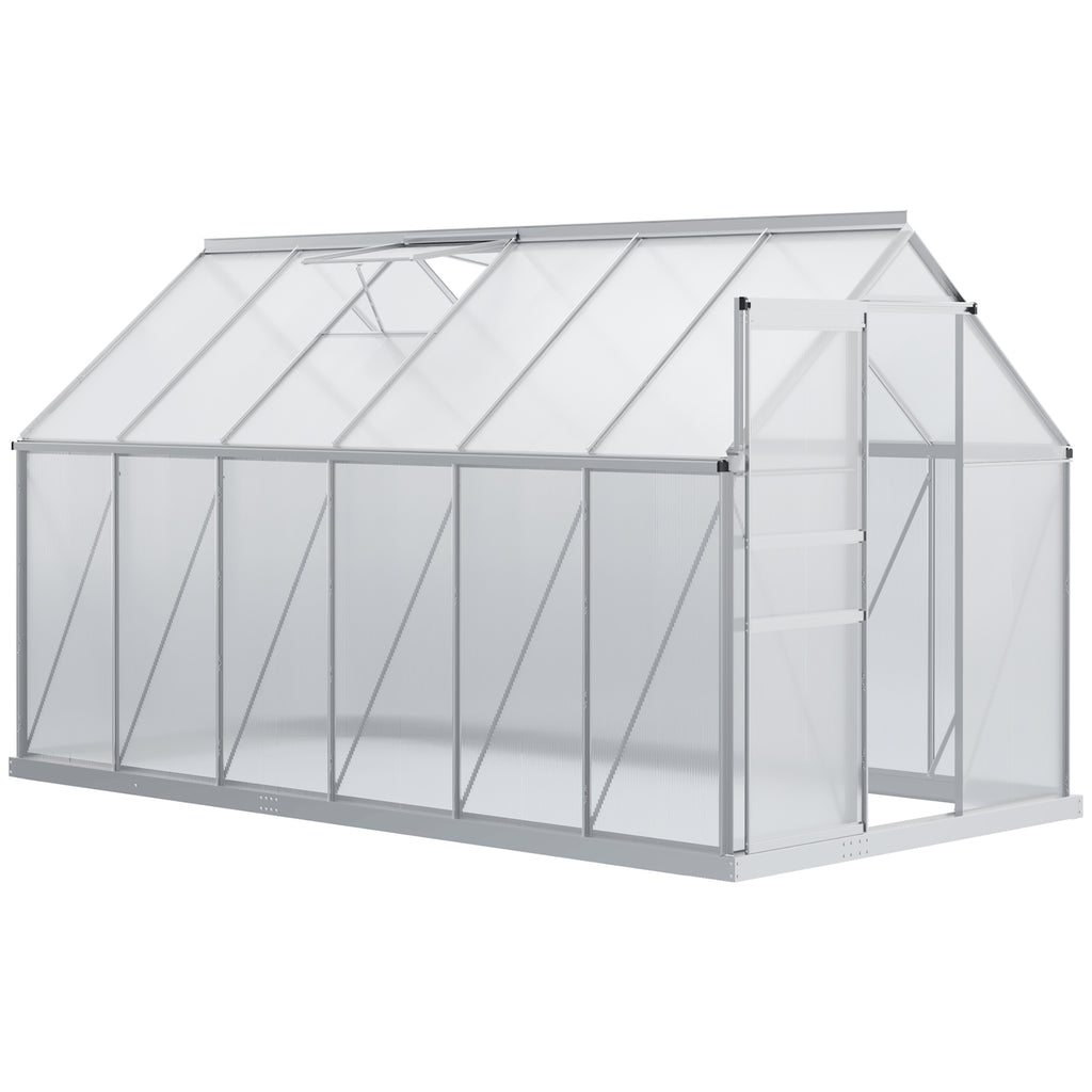 Invernadero de aluminio y policarbonato de 7,1 m² con cimientos, 190 x 375 x 199 cm, invernadero con ventana
