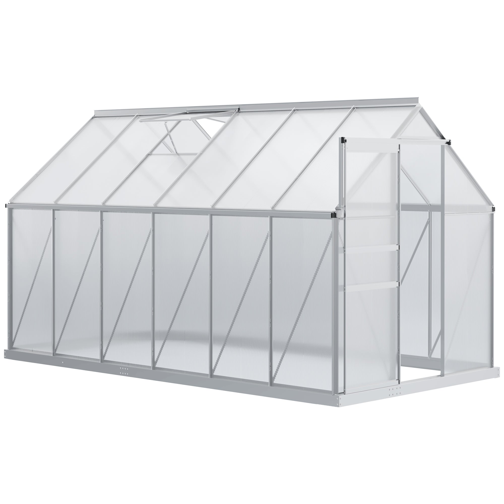 Invernadero de aluminio y policarbonato de 7,1 m² con cimientos, 190 x 375 x 199 cm, invernadero con ventana