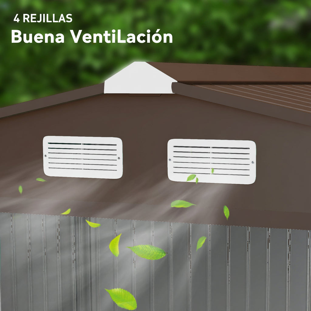Caseta de jardín marrón de chapa con base de refuerzo incluida  4,9m2