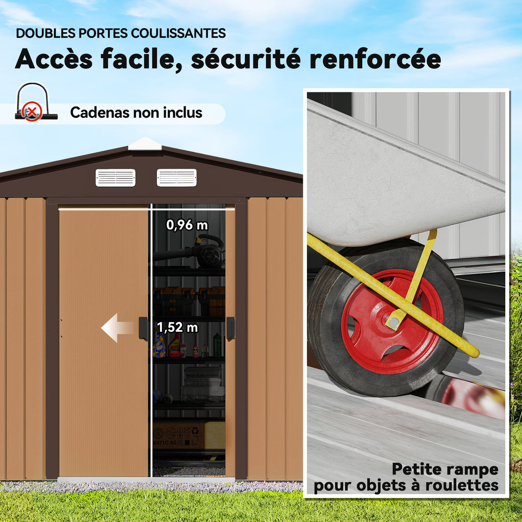 Abri de Jardin 4,9 m² cabane de jardin armoire de jardin Porte coulissante ventilations tôle Acier Jaune