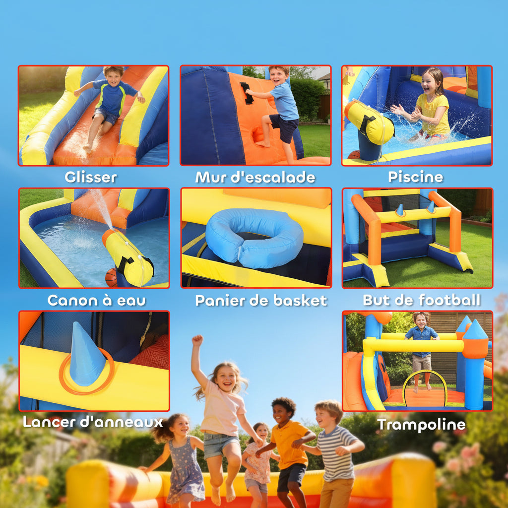 Castillo hinchable acuático AIYAPLAY 8 en 1 con soplador 550 W y piscina