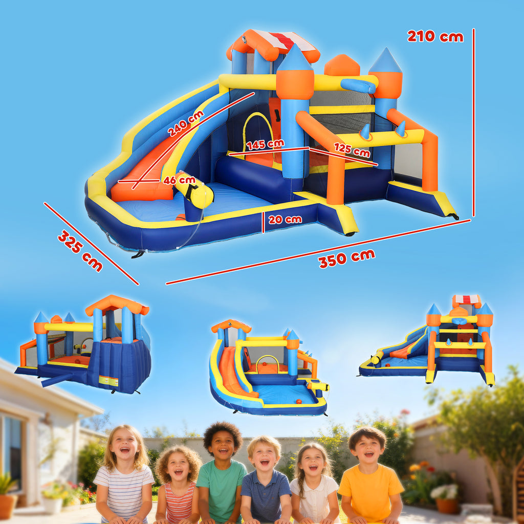 Château gonflable avec souffleur 8 en 1, parc aquatique, toboggan, trampoline, piscine à balles, multicolore