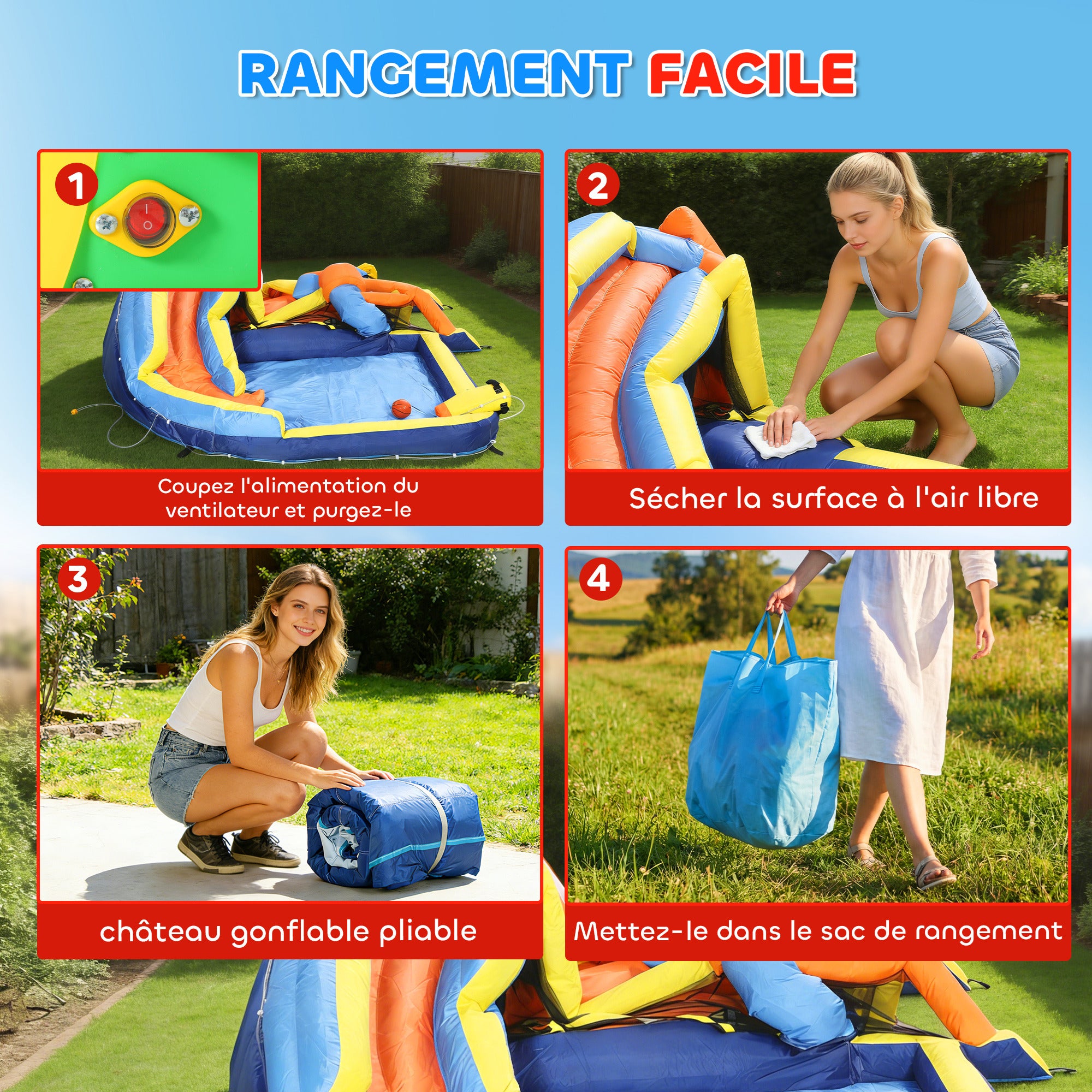 Château gonflable avec souffleur 8 en 1, parc aquatique, toboggan, trampoline, piscine à balles, multicolore